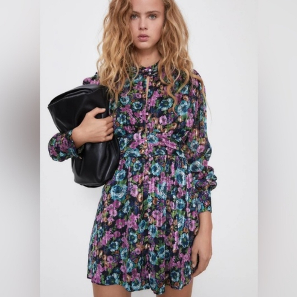 NWT Zara Floral Print Long Sleeve Dress